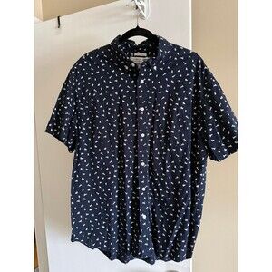 Old Navy Classic Shirt Slim Short Sleeve Button Down Navy Blue White Rabbits XL